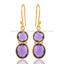 Gorgeous Pair of Yellow Gold Palted Sterling Silver Earring in Purple Amethyst